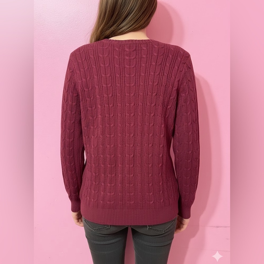 St. John's Bay Cable Knit Sweater - Deep Burgundy - Picture 2 of 6